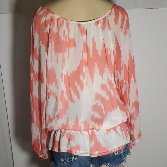 Shoshanna 100% Silk Blouse Women's Size 8 Coral and White Blouse - Picture 6 of 12